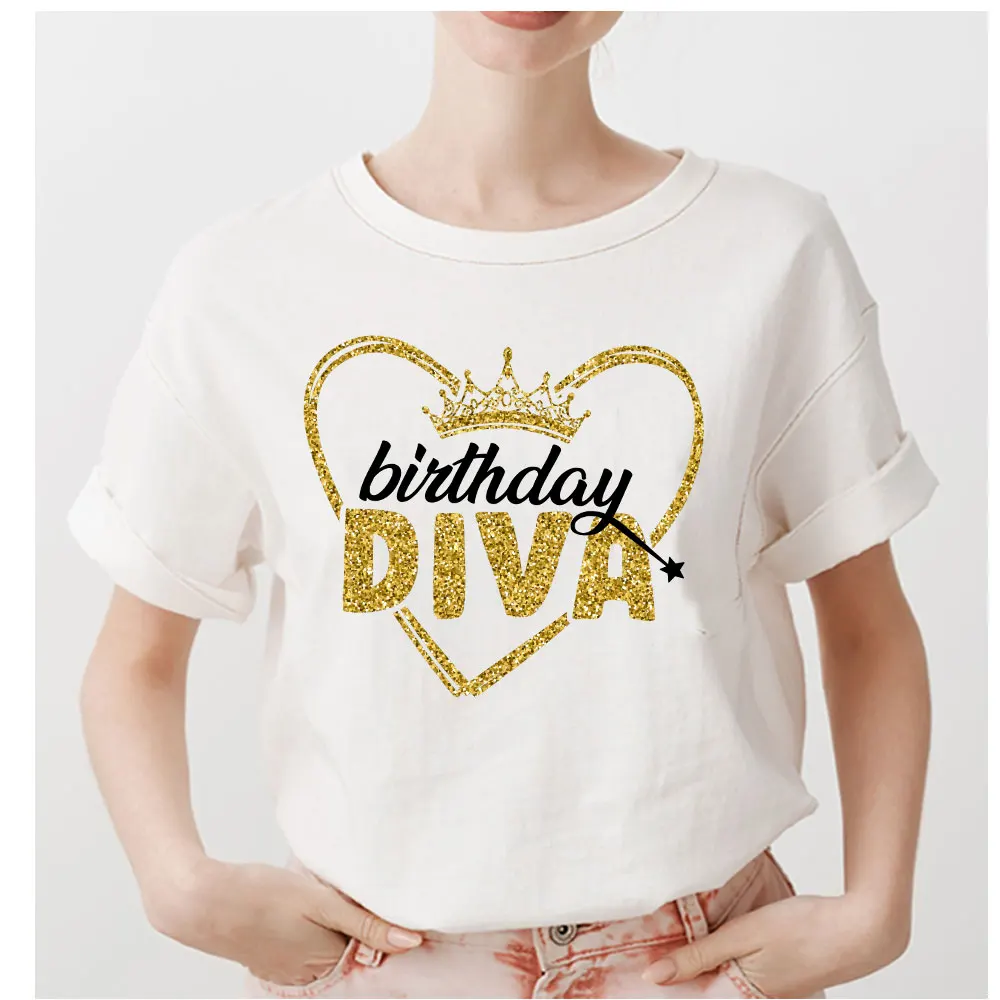 Queen Birthday T-shirts Patches Iron On Transfer Stripe Birthday Diva Thermo Stickers Queen Parches Thermo adhesivos Applique