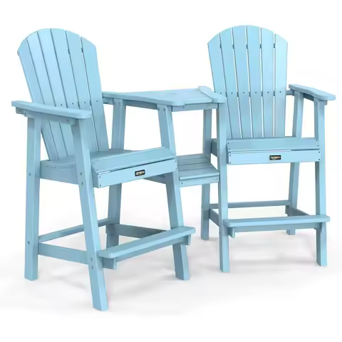 Tall Adirondack Chairs Set of 2 with Removable Double Connecting Trays,Adirondack Bar Stools Poly Deck Chair