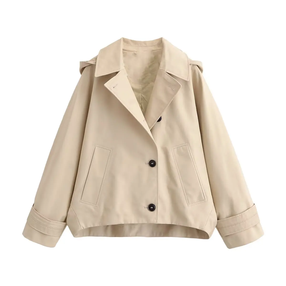 Women Cape Style Hooded Jacket Spring Autumn Female Chic Loose Single Breasted Full Sleeved Windbreaker Coat Lady Casual Outwear