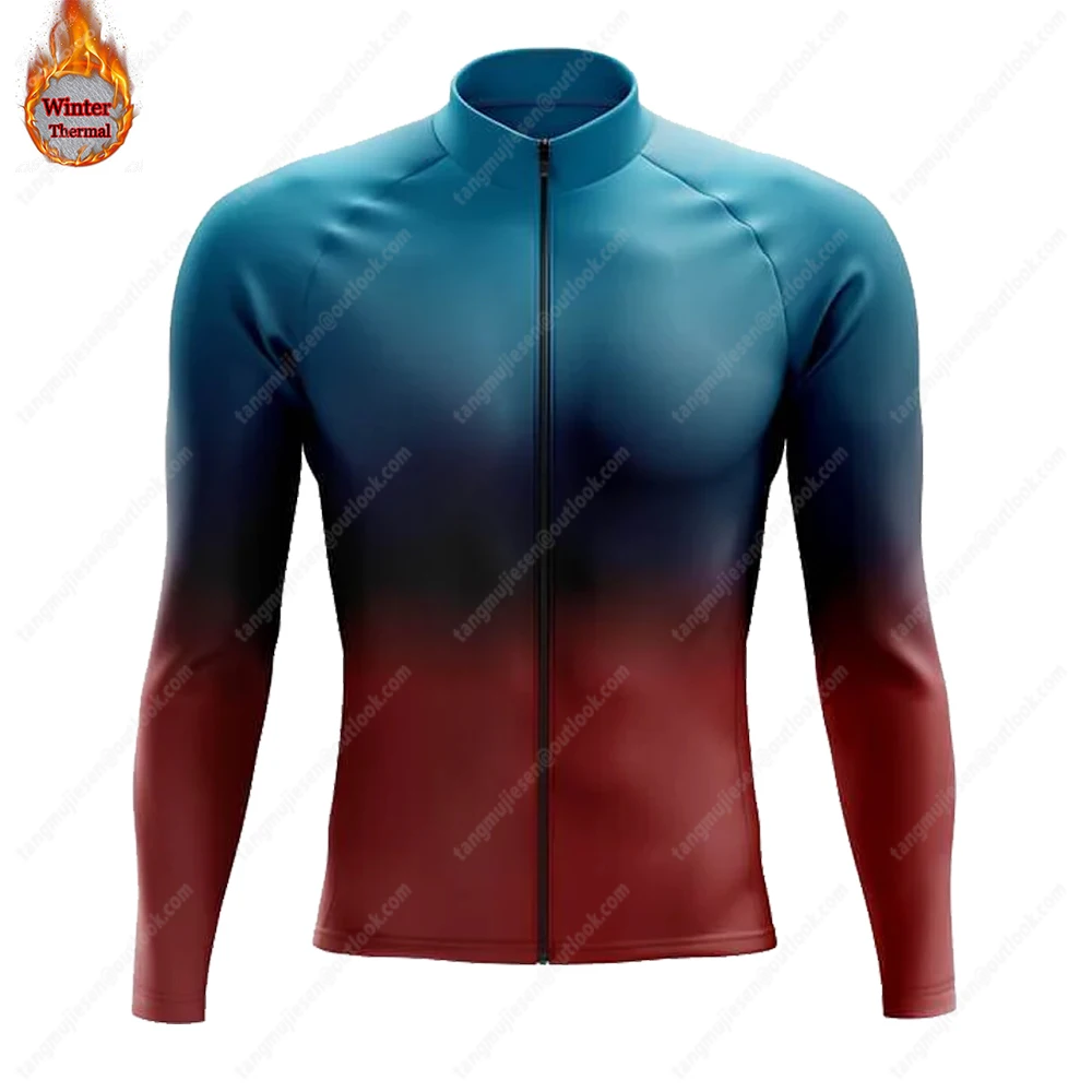 Multiple gradient colors Men Cycling Jersey Winter&Autumn Long Sleeve Thermal Fleece lining Bicycle Warm Thin Bike MTB Clothing