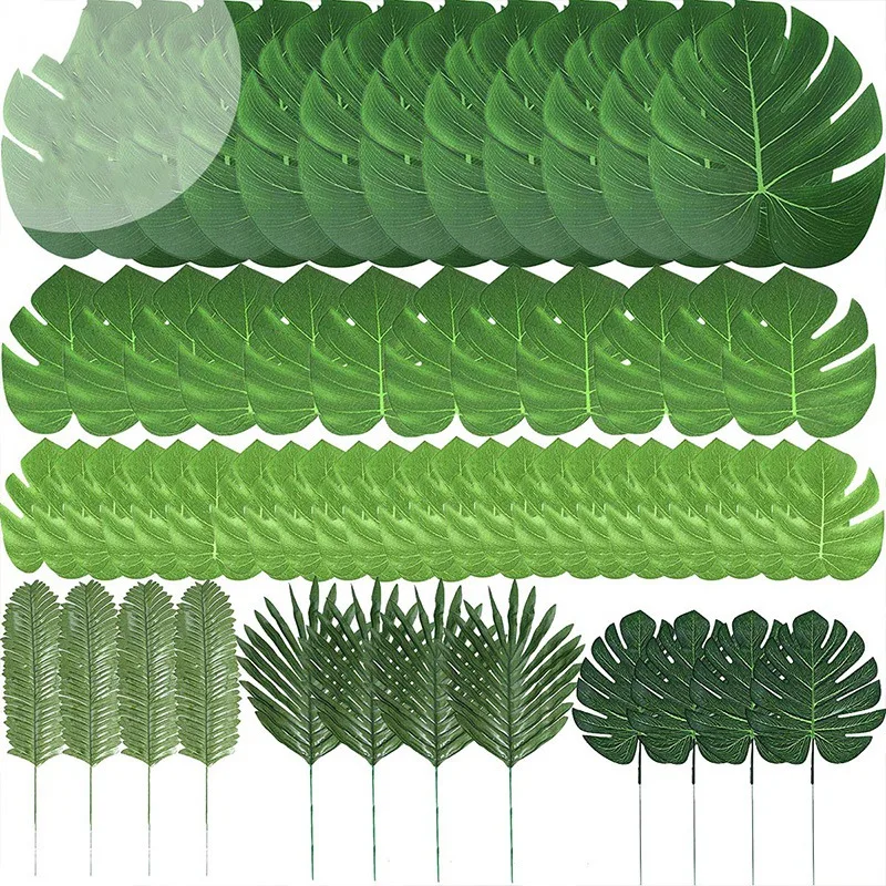 60 Pcs 6 Kinds Artificial Palm Leaves Tropical Plant Leaves Faux Monstera Leaves Stems For Hawaiian Luau Party Decorations, Jung