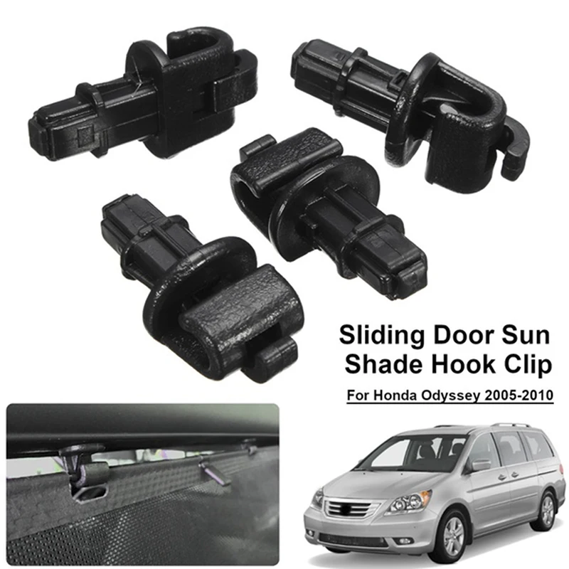 Sun Shade Hook Sliding Door Clip Kit Fits for Honda Odyssey 2005-2010 Black (4 Pack)