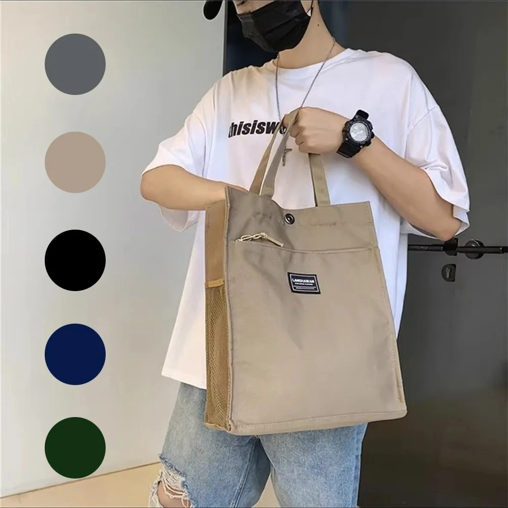 

Casual Male Commuting Tote Bag Large Capacity Waterproof Canvas Shoulder Bag Versatile Oxford Cloth Portable File Bag School