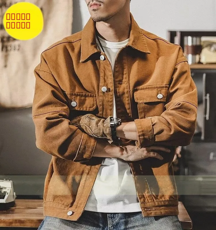 

Мужская джинсовая куртка в стиле ретро в американском стиле, весенне-осенняя свободная модная хлопковая куртка большого размера Haome, рабочая одежда для мужчин