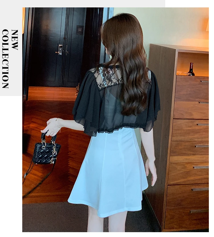 Ruffle Lace Chiffon Cropped Cardigan Women Summer Bell-Sleeve Bolero Shrug Top Korean Style Elegant Ladies White Pink Shirts