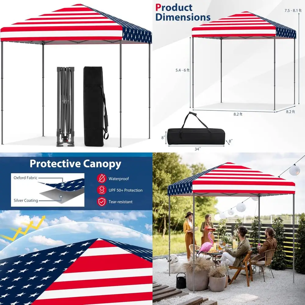 

Выдвижная палатка с навесом быстрого приготовления 6,6x6,6 футов с центральным замком, защита от солнца UPF 50+, простая установка, 8 кольев, 4 веревки, идеально подходит для улицы