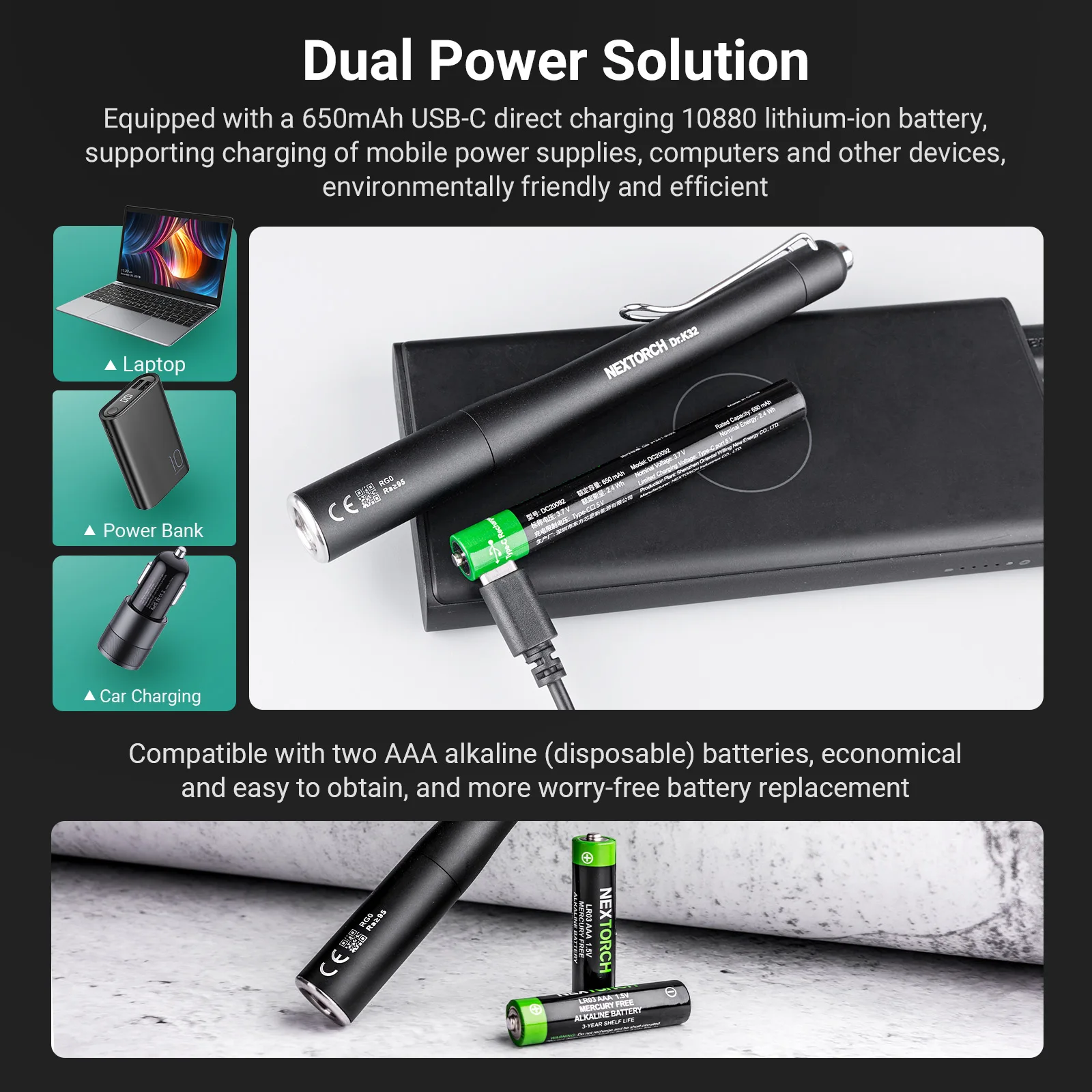 NEXTORCH Dr. K32 5000KLâmpada médica profissional, lanterna em forma de caneta, fonte de luz dupla de luz branca e amarela, RG0