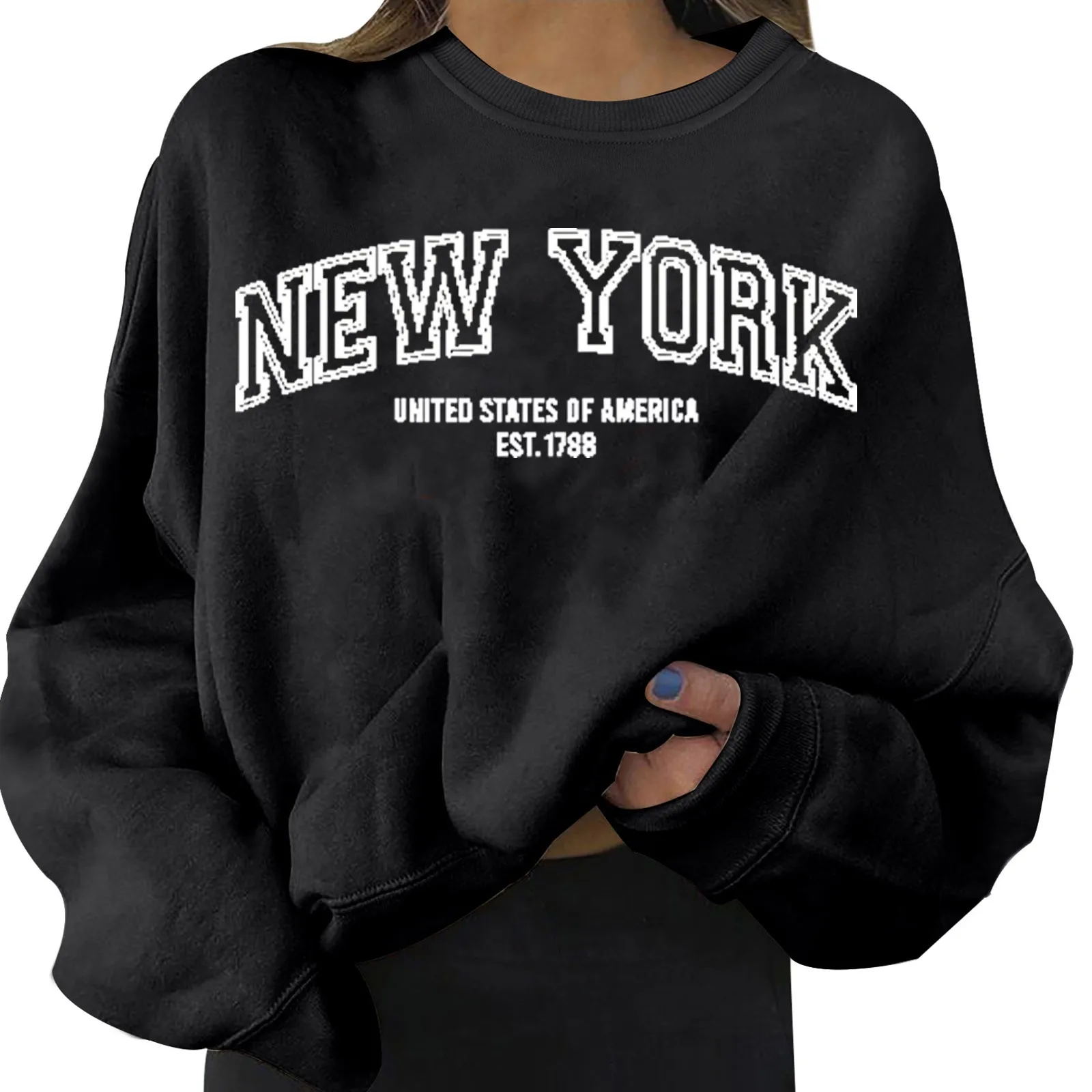 

Korean Trend Woman Sweatshirts NEW YORK Letter Print Female hoodie Long Sleeves O-neck Pullovers Sport Clothing