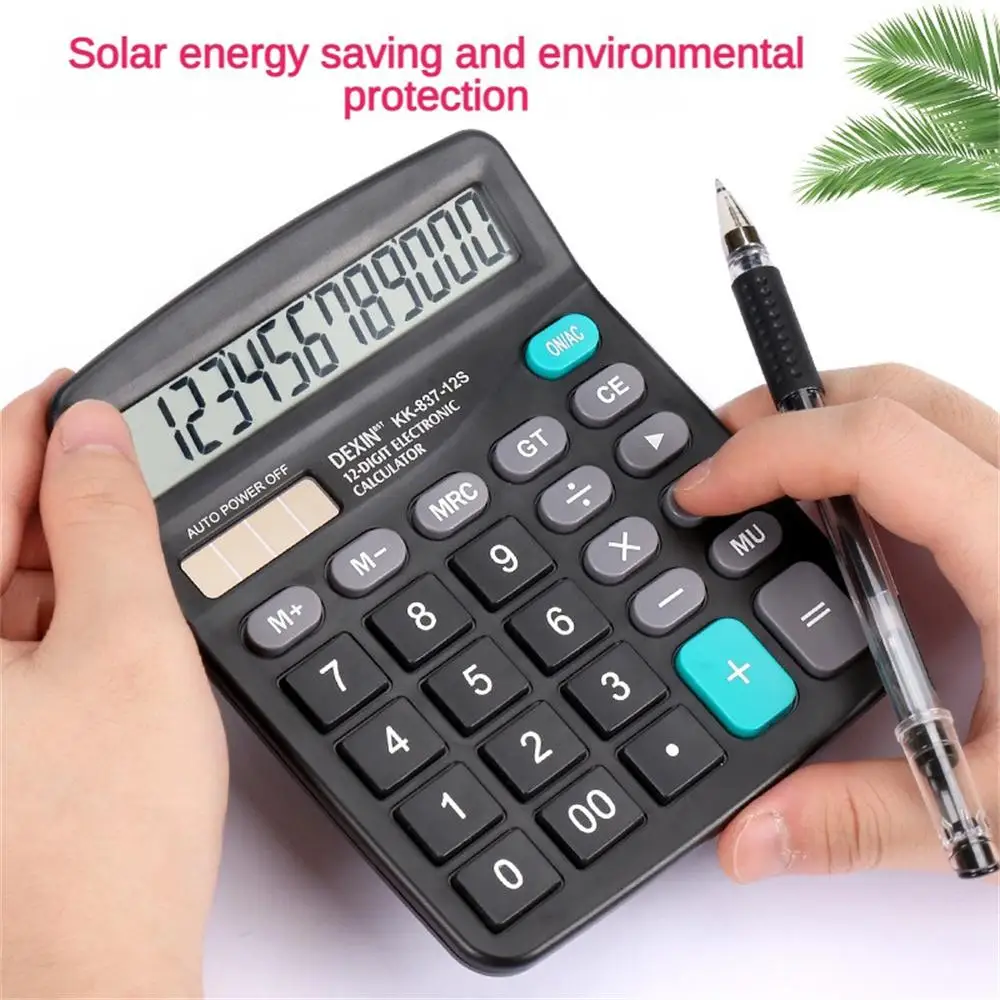 12 Digits Electronic Calculator Dual Power Solar Computer Student Desktop Calculator No.5 Battery Engineer Financial Calculator