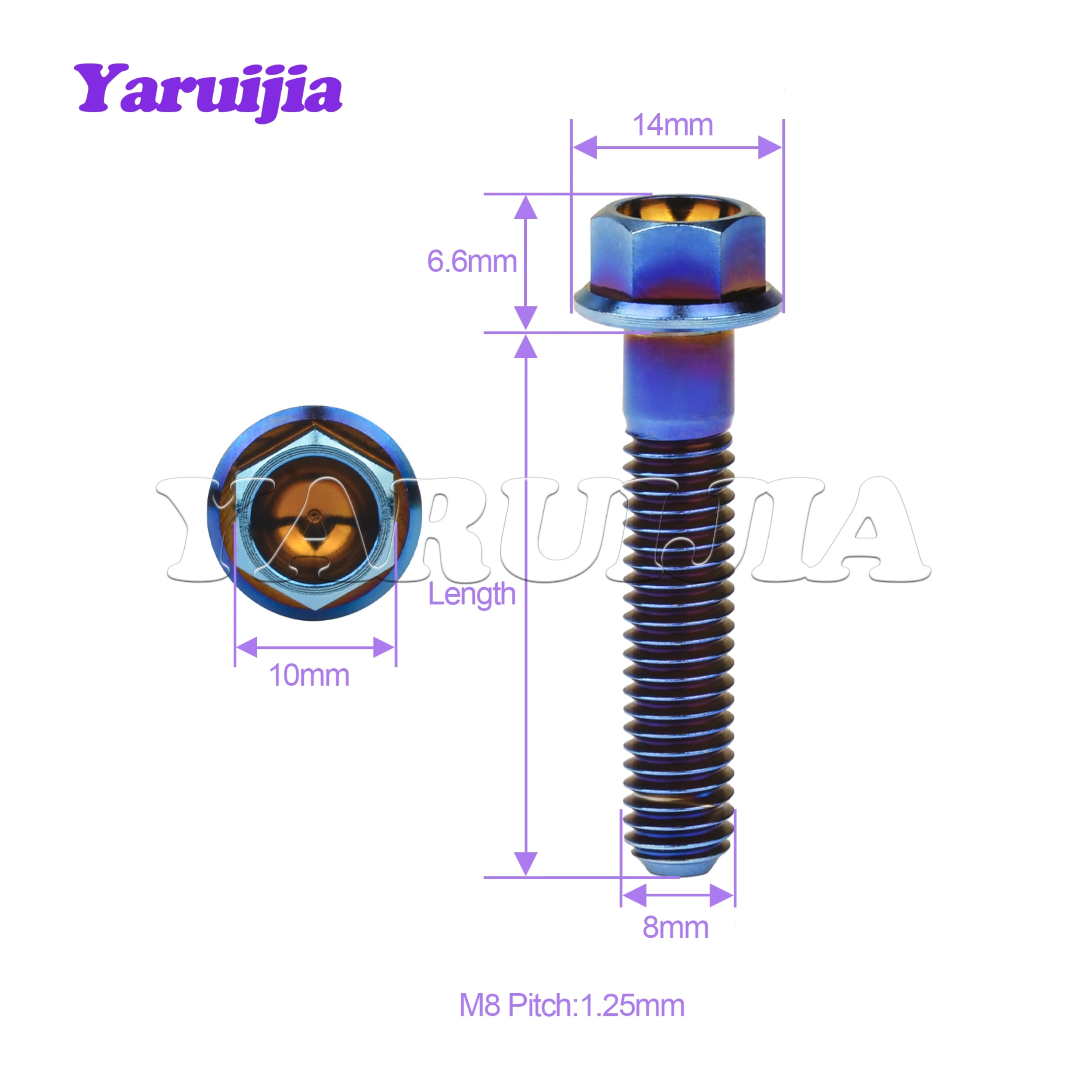 Yaruijia Titanium Bolt M8x15/20/25/30/35/40/45/50/55/60/65mm Flange Hex Head Screws for Bicycle Motorcycle Car Modification