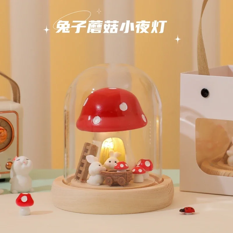 Rabbit mushroom night light DIY handmade ornament girl birthday gift girl girlfriend bedroom decoration