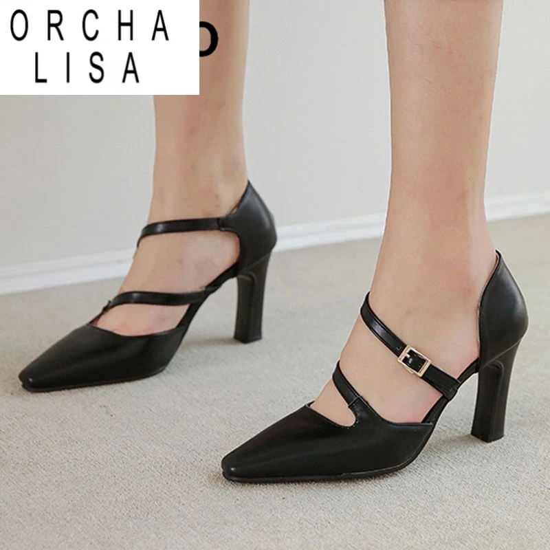 

ORCHA LISA 2025 Luxury Women Sandals Square Toe Block Heels 8.5cm Buckle Strap Plus Size 44 45 46 Sexy Dating Party Female Shoes