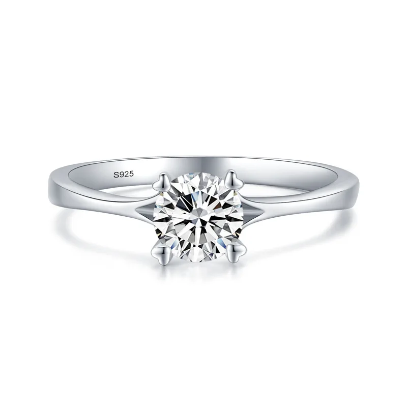 

S925 Pure Silver Female Fashion 1 Carat Round Cut Diamond Proposal Ring