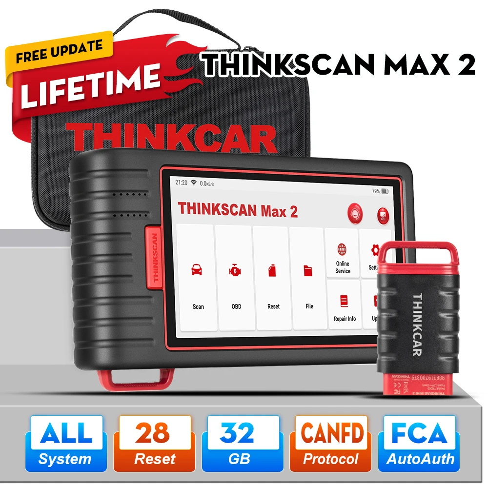 THINKCAR Thinktool ThinkScan Max 2 Full system Lifetime free AF DPF IMMO 28 Reset Key Matching OBD2 Scanner Support CANFD For GM