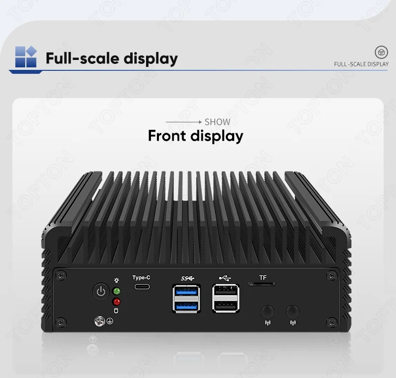 Topton 4x2.5G NICs Fanless Mini PC Zero Noise Intel Core I5 1235U U300E 8505 2xDDR5 NVMe HD/DP/Type-C IoT Firewall Computer