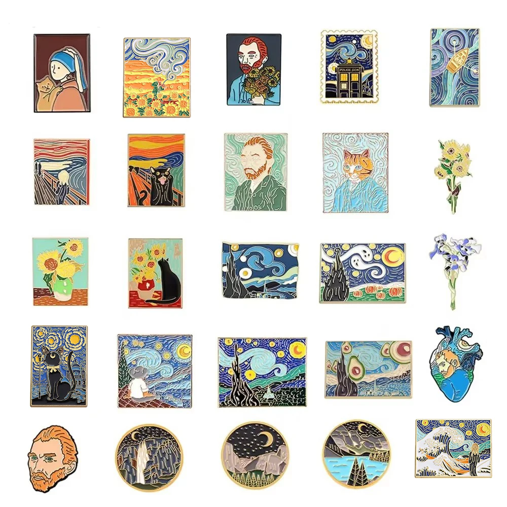 

Van Gogh Oil Painting Brooch Van Gogh Brooch Galaxy Brooch Star Moon Sunflower Brooch Art Brooch Van Gogh Lapel Pin