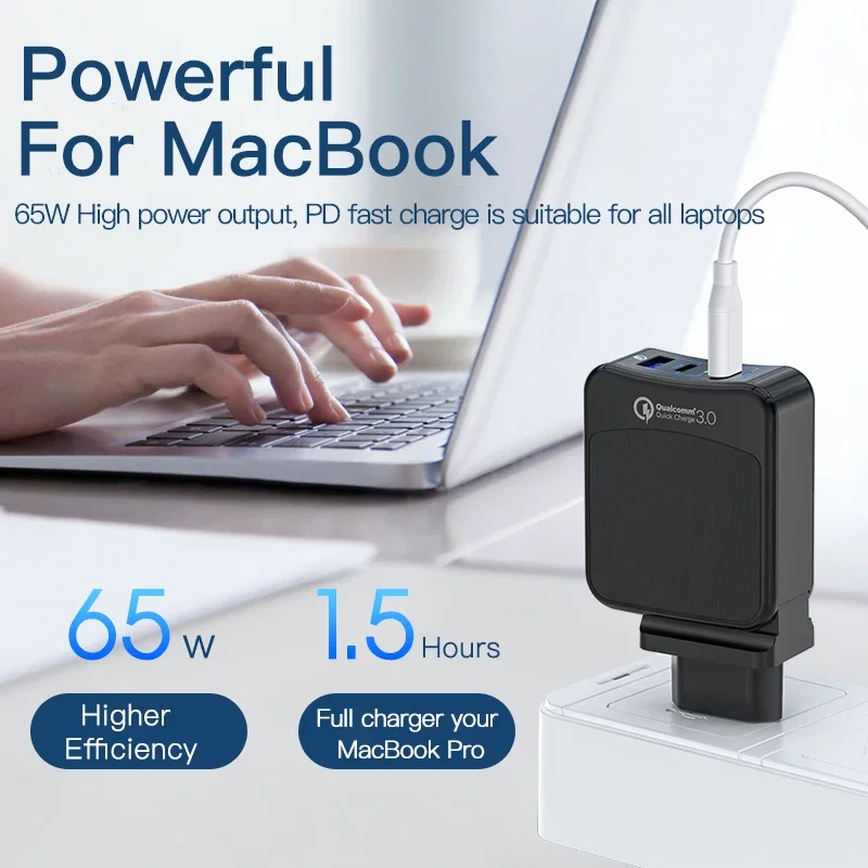 

65W Universal travel adapter converter charger type c fast usb charging station with Multiple usb plug for socket surface iphone