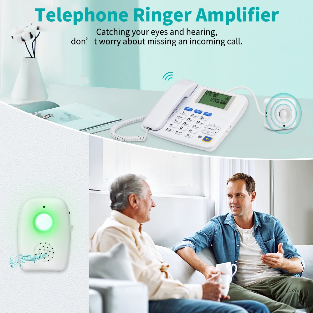Hollarm Phone Ring Amplifier 3 Adjustable Modes Telephone Call Reminder 120m Receiving Range 18 melodies Receiver With Led Light