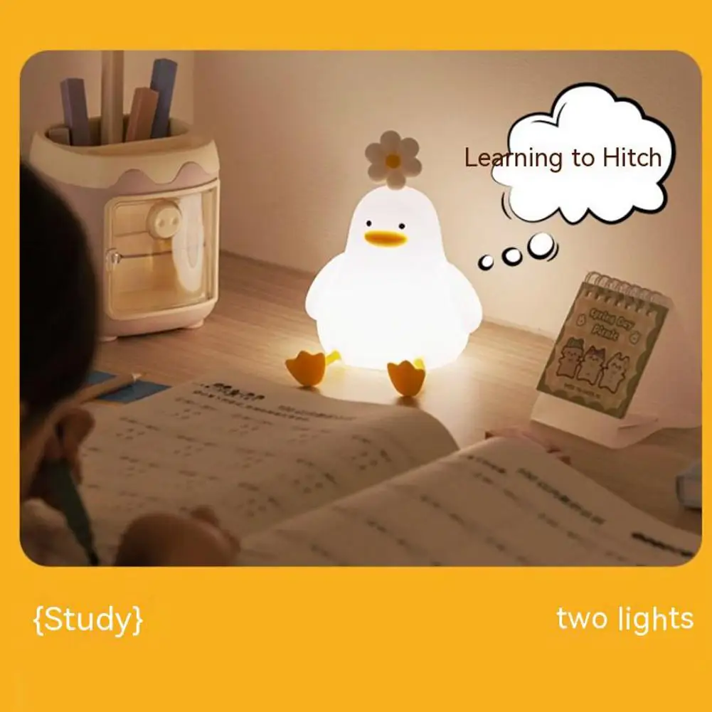 LED Night Lamp Cute Duck Cartoon Silicone Sleeping Light USB Rechargeable Touch Sensor Timing Bedroom Bedside Lamp For Kid Gift