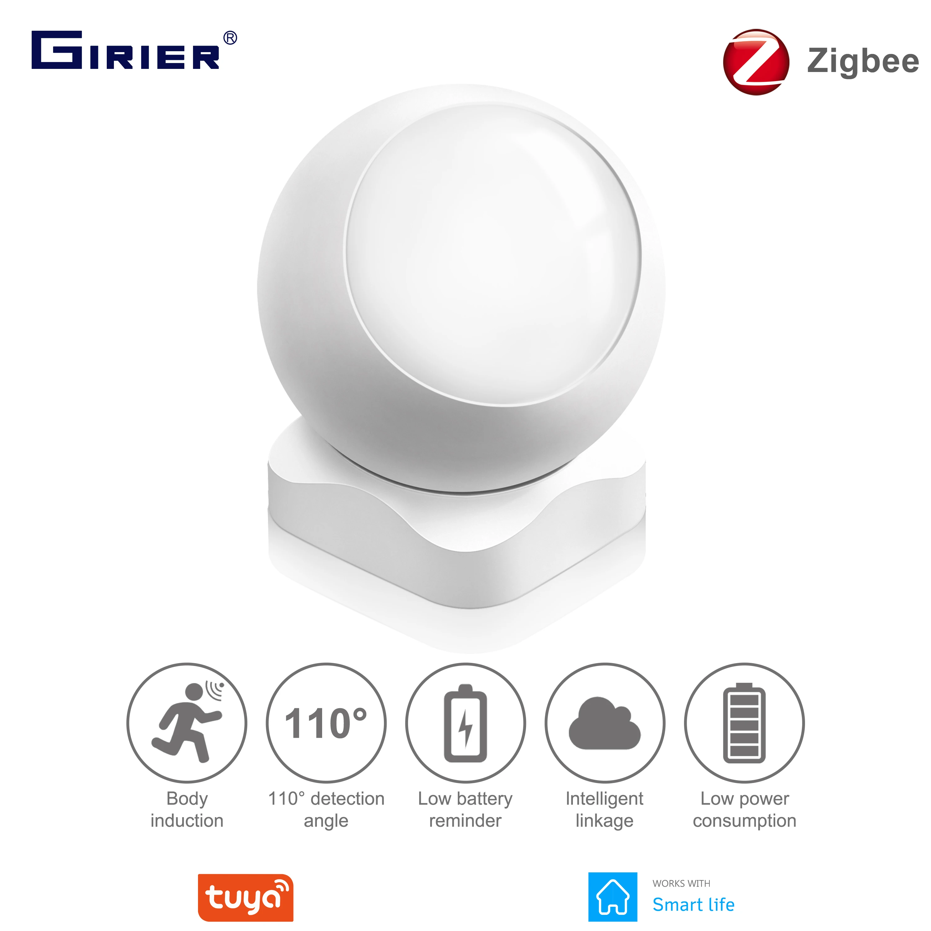 Tuya ZigBee Smart PIR Motion Sensor, Wireless Remote Infrared Human Body Detector for Home Security, Works with Smart Life App