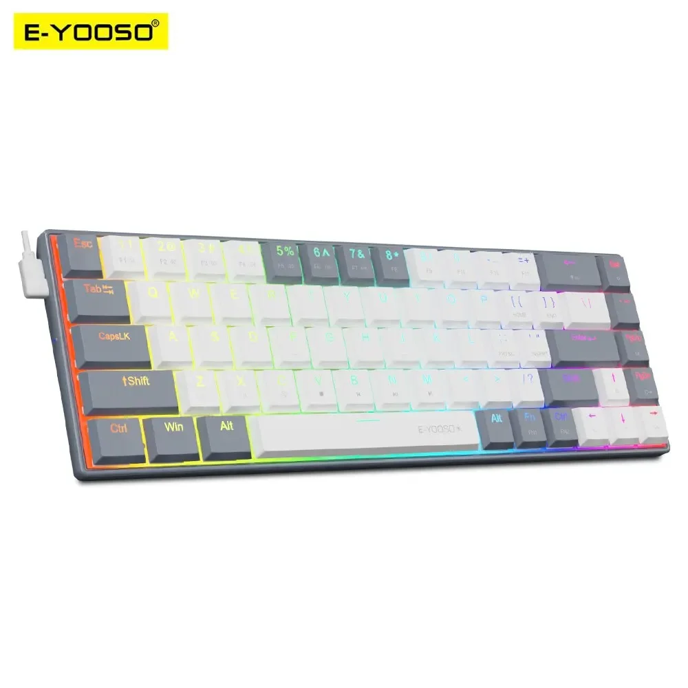 A68 RGB Mini Slim USB Wired Mechanical Gaming Keyboard Red  68 Keys Gamer Russian Brazilian  Compute  Laptop