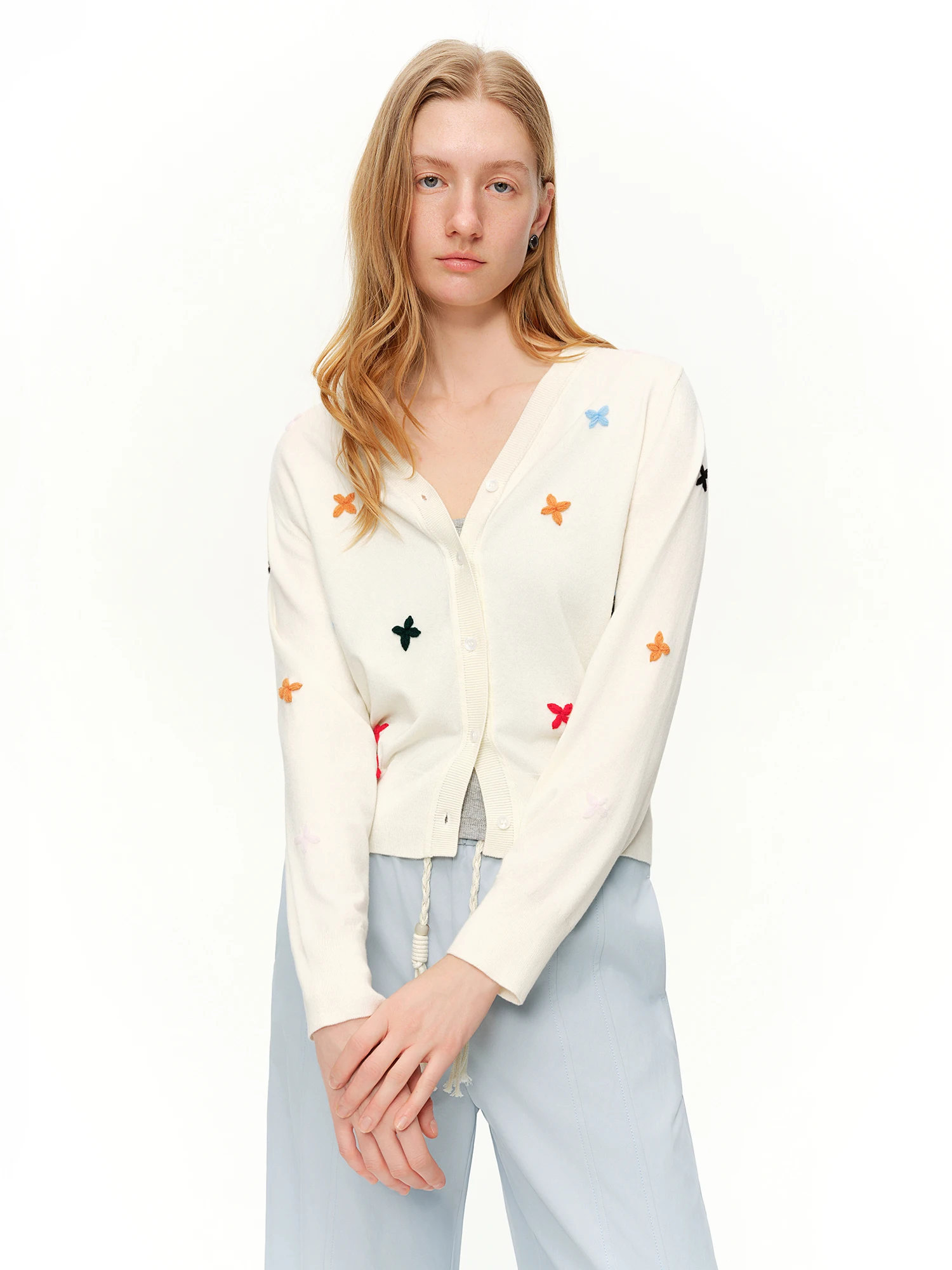DUSHU 2026 Spring Women's Crochet Floral V-Neck Knit Cardigan, Y2K Lace Open Front Cover Up, Fresh Spring Lightweight Jacket