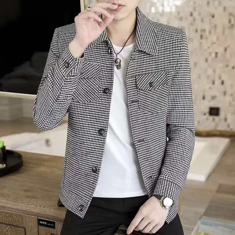 Plaid jacket men's spring and autumn loose casual lapel jacket