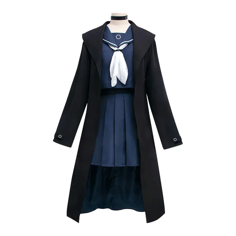 LQPrana تأثيري أنيمي الأزرق الأرشيف تأثيري حلي النساء فتاة Prana فستان أزرق شعر مستعار Jk الدعاوى الأسود خندق هالوين زي