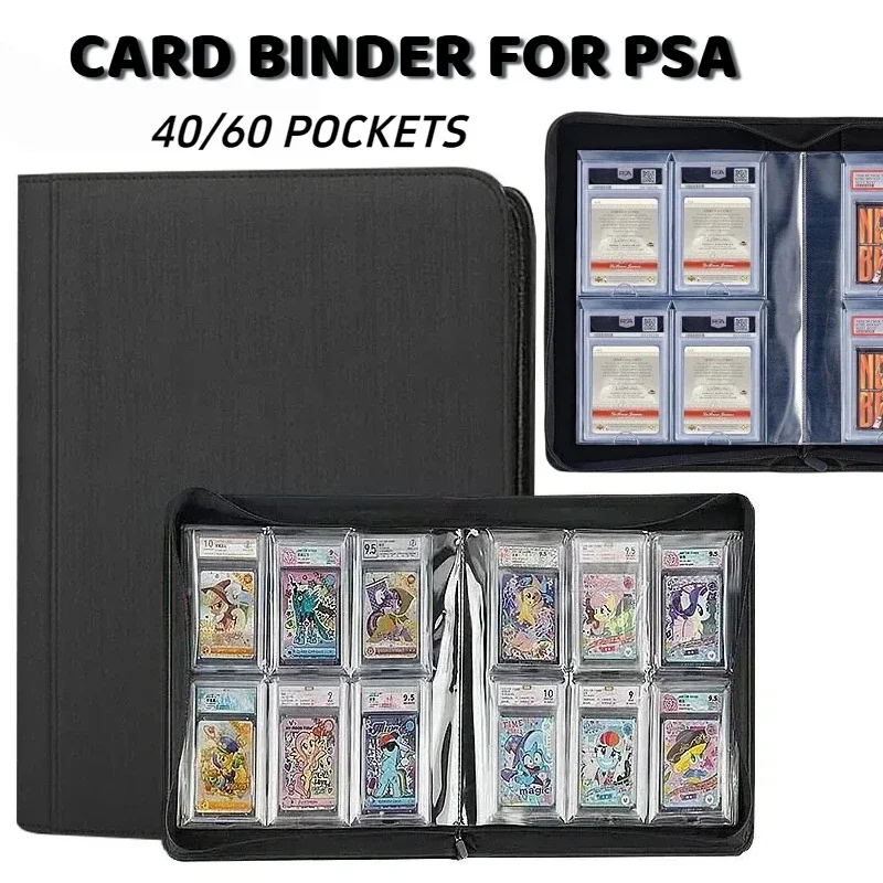Graded Card Slab PU Leather Zipper Binder Album Holds 40/60 Slabs Acid Trading Free Card Slab Binder for PSA -Gi-Oh