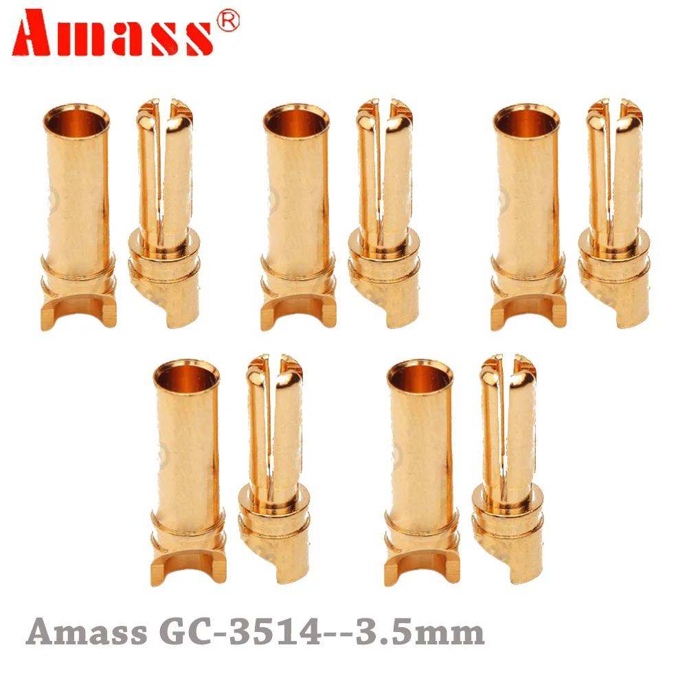 Amass-Golden Bullet Connector para RC ESC Motor, Bateria Lipo, Carro, Caminhão, Avião, Drone, Buggy Brinquedos, DIY, 3.5mm, GC-3514, 10 Pares por lote