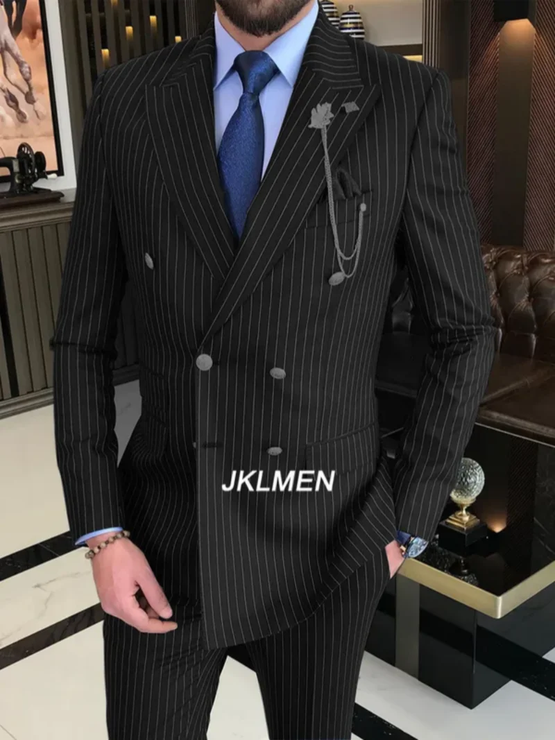 2 Pieces 2024 Men\'s Suit  Striped Suit Double Breasted Suits For Wedding Groom Groomsmen High-End Business Casual Clothing