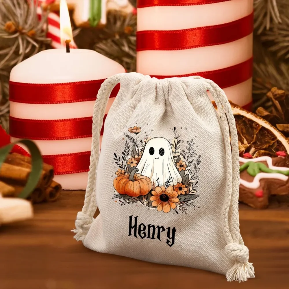 20 pcs Custom Candy Bag,Exclusive Gift Bag,Canvas Bag,Halloween for Kids,Drawstring Pocket,Trick or Treat Bag,Gift for Kid