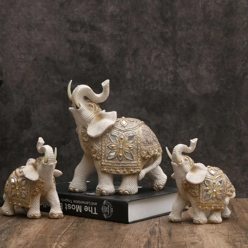 13/19cm Lucky Elephant Figurine Feng Shui Statue Handmade Resin Wealth Attraction Decor Housewarming Gift Office Desk  Ornament