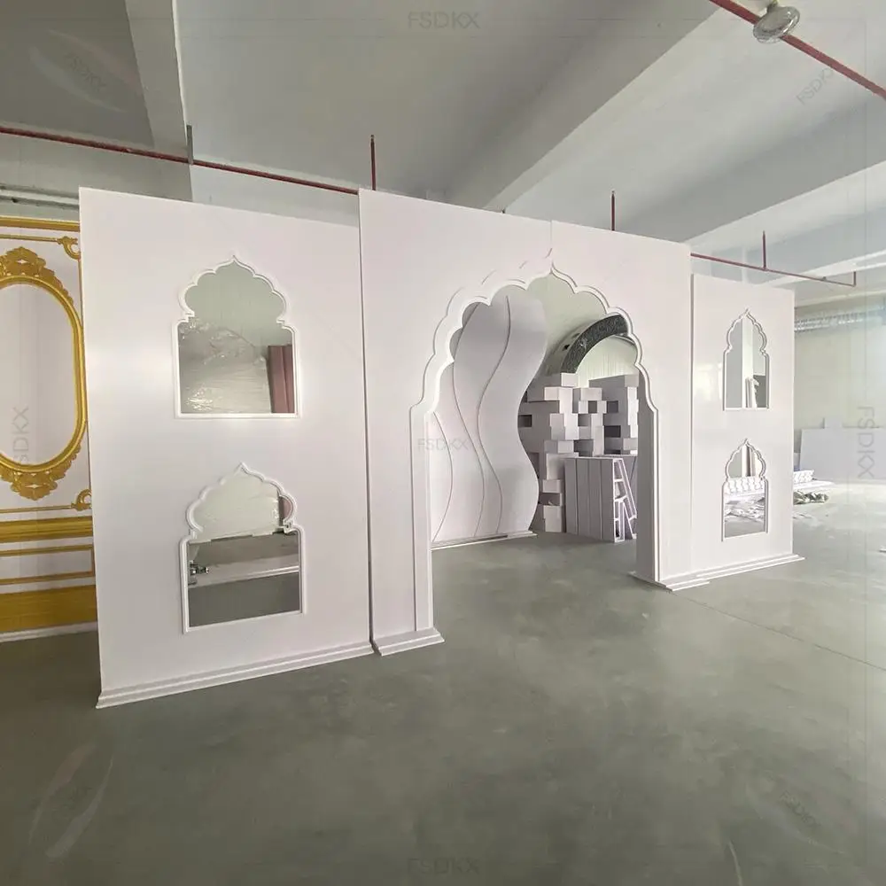 

FSDKX White Acrylic Arch Wedding Stage Backdrop Elegant Event Background Decor Wed Party Pvc White Wave Backdrop Arch