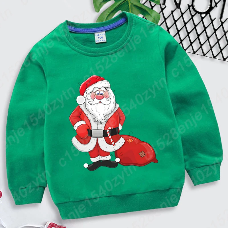 Christmas Santa Print Pullover Round Neck Tops Kids Boys Girls Hoodless Sweatshirt Long-sleeved Autumn Winter Casual Sweatshirts