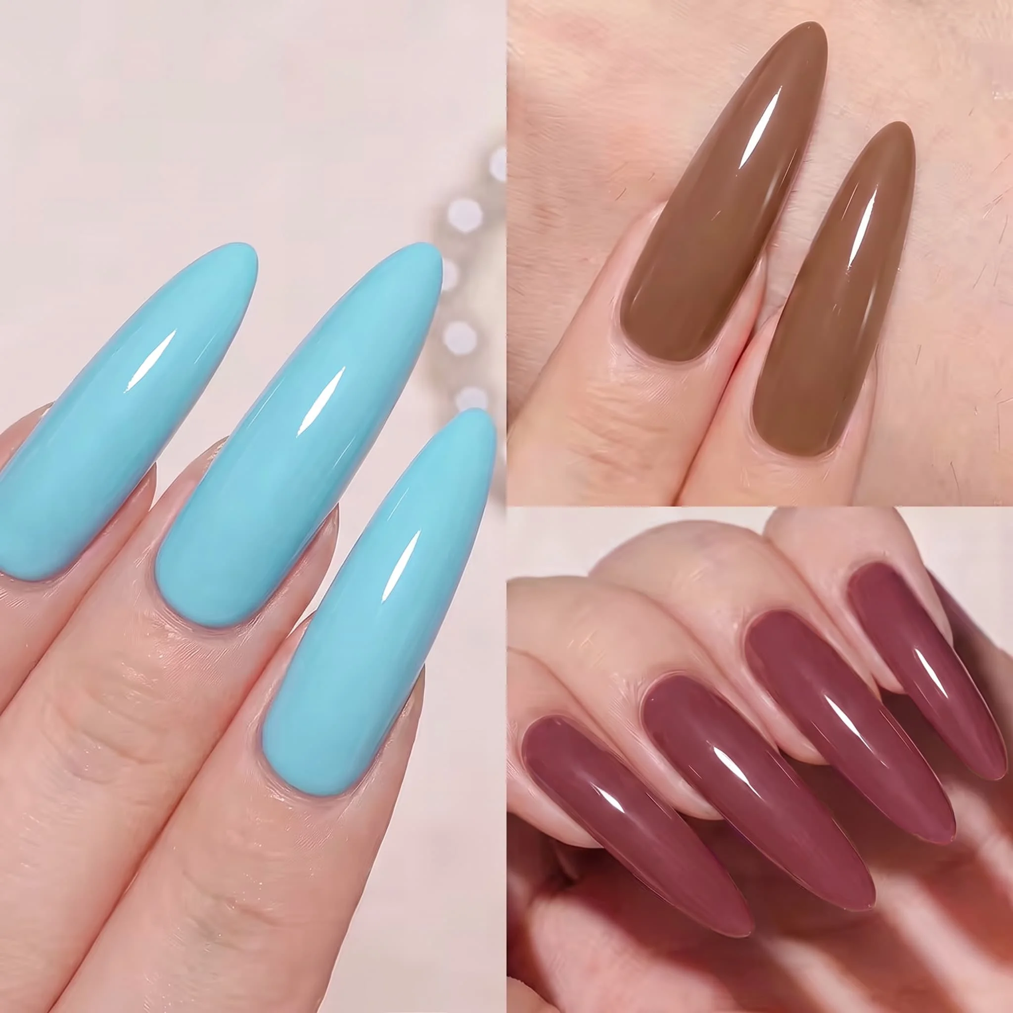 Hassleless 3-Piece Set of Multi-Color Changing Nail Polish Gel for All Seasons, Featuring Fresh Sea Salt Blue Paired with Rich Caramel Brown and Gentle Bean Paste Wine Red, with a Salon-Like Mirror Finish