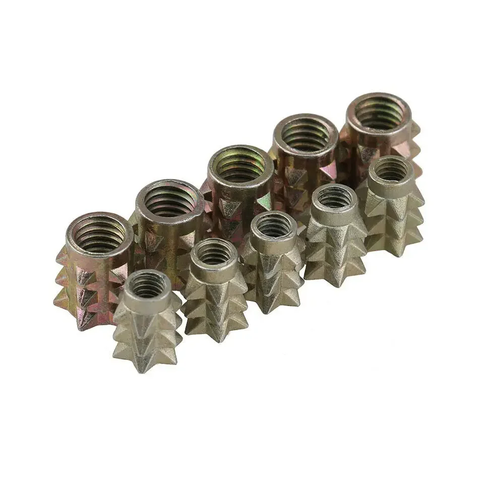 5Pcs-200Pcs M4x10mm Zinc Alloy Threaded Wood Insert Spiked Nuts Flange Head Link Nuts For Furniture Connect Colour Zinc Plating