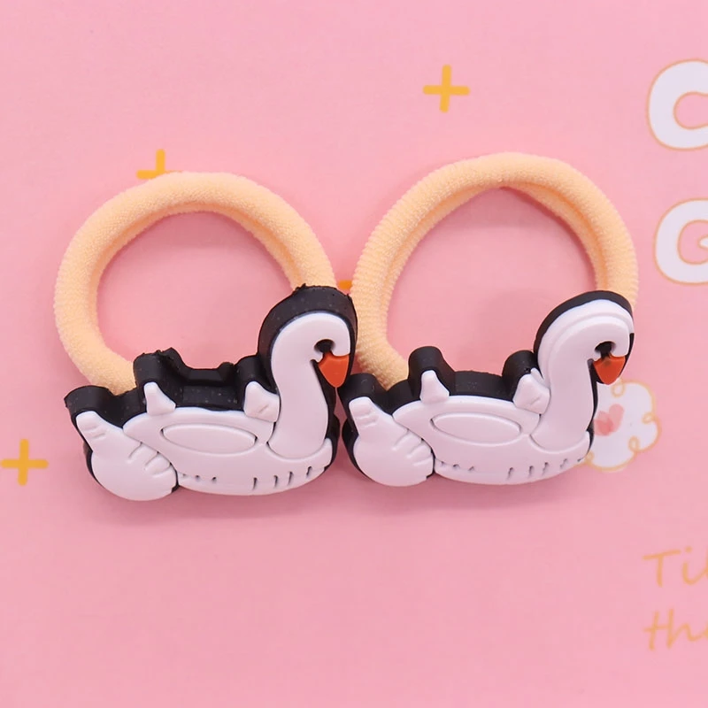 2Pcs/Set Cute Cartoon Animal Bear Rabbit Goose Flower Hair Ties Children\'s Elastic Bands For Girl Nylon Headband Scrunchies