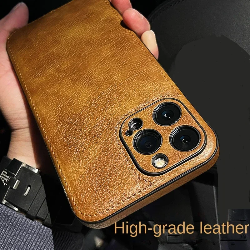 Luxury High-end Leather Case for iPhone 13 Pro Max 14 Plus 15 16 Pro 12 11 XS XR X 7 8 Camera Len Protection Mobile Phone Cover