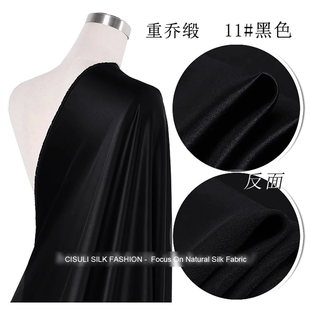 100% Pure Heavy Silk Satin Fabric 40momme Width 140cm Suits / Party Dresses Cloth Sewing Material Solid Color 24J11 Black