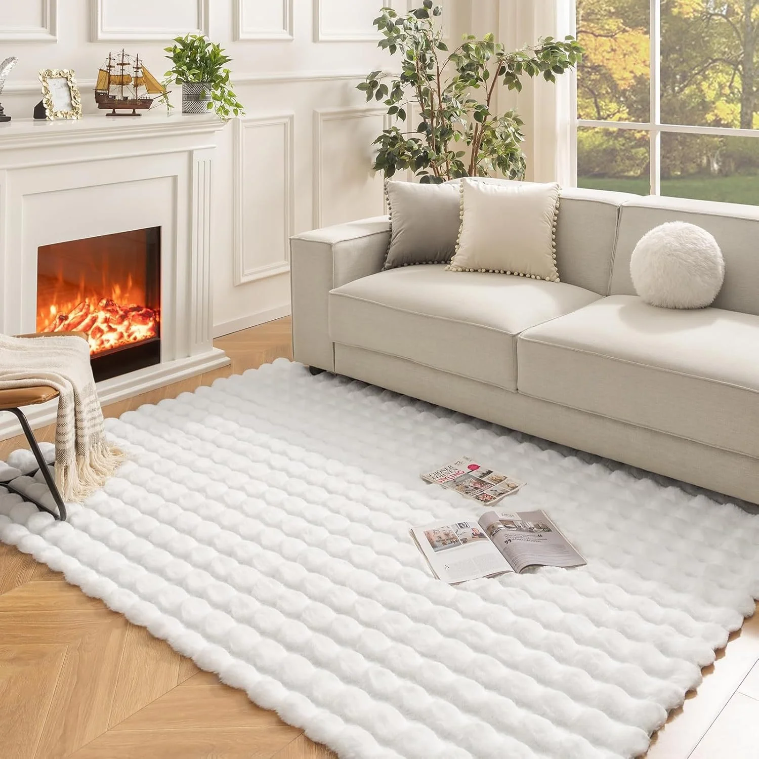 Bubble Fleece Plush Rug Thick Washable Anti Dirty Simple Fluffy Area Carpet for Living Room Bedroom Bedside Home Decor