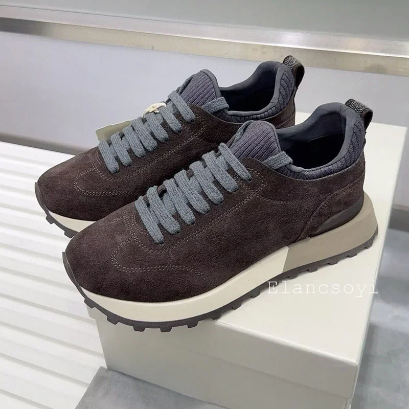 Flat Shoes Women String Bead Lace Up Sneakers Suede Round Toe Thick Bottom Casual Shoes Spring Autumn Versatile Daddy Shoes
