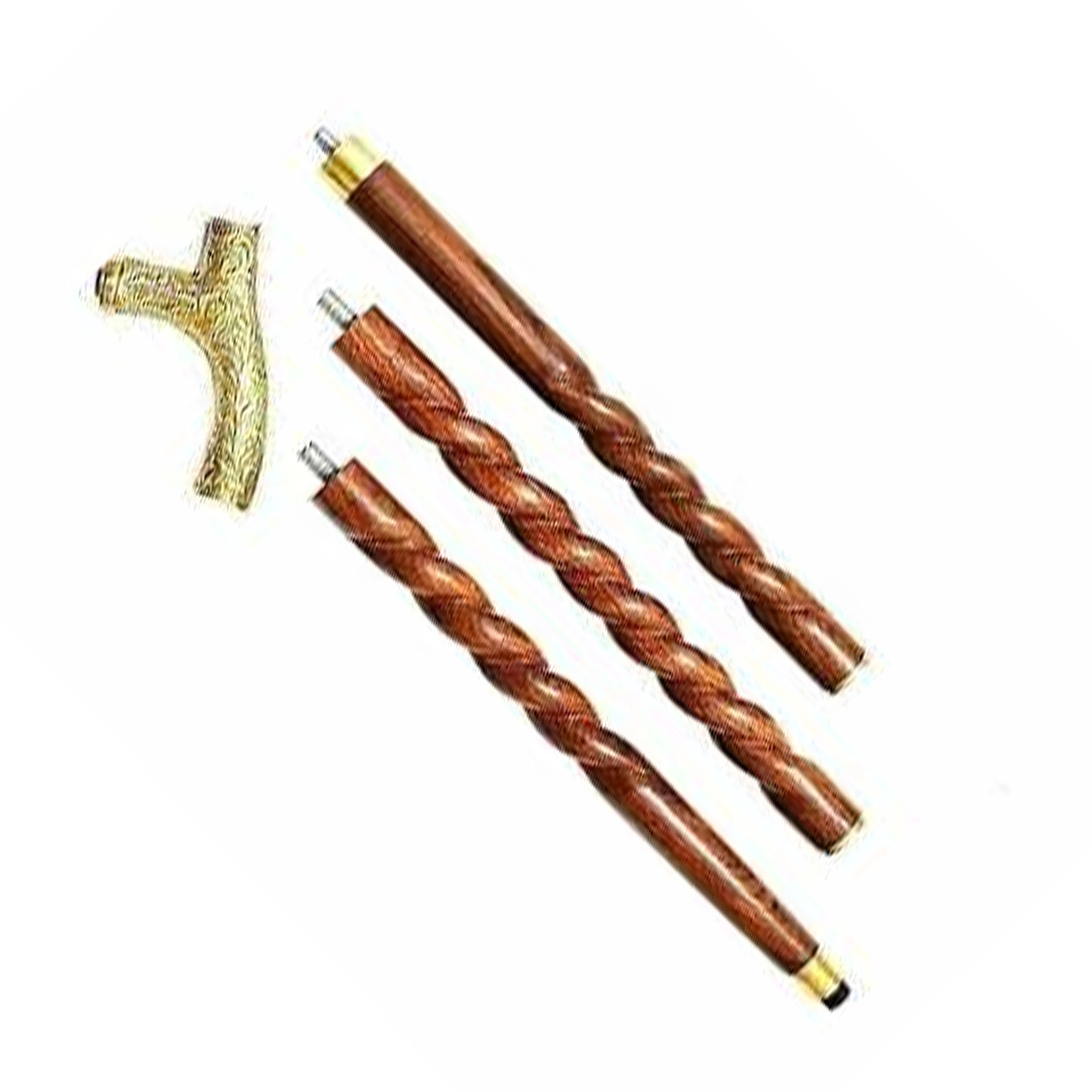 Handmade wooden cane with carved brass handle