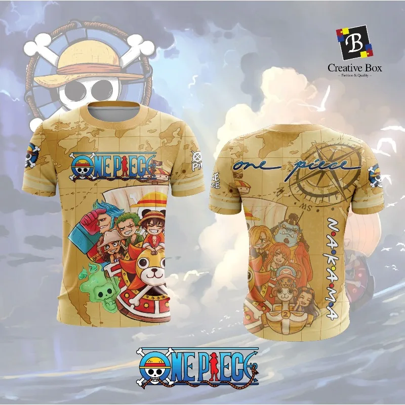 Camiseta de Manga Corta con Estampado 3D de Piratas y Sombrero de Paja para Hombre, Diseño de Mapa de Anime Nakama, Ropa Casual de Calle para Fans
