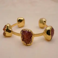 Y·YING Natural Red Carnelian Rough Raw Gold Plated Bangle Bracelet