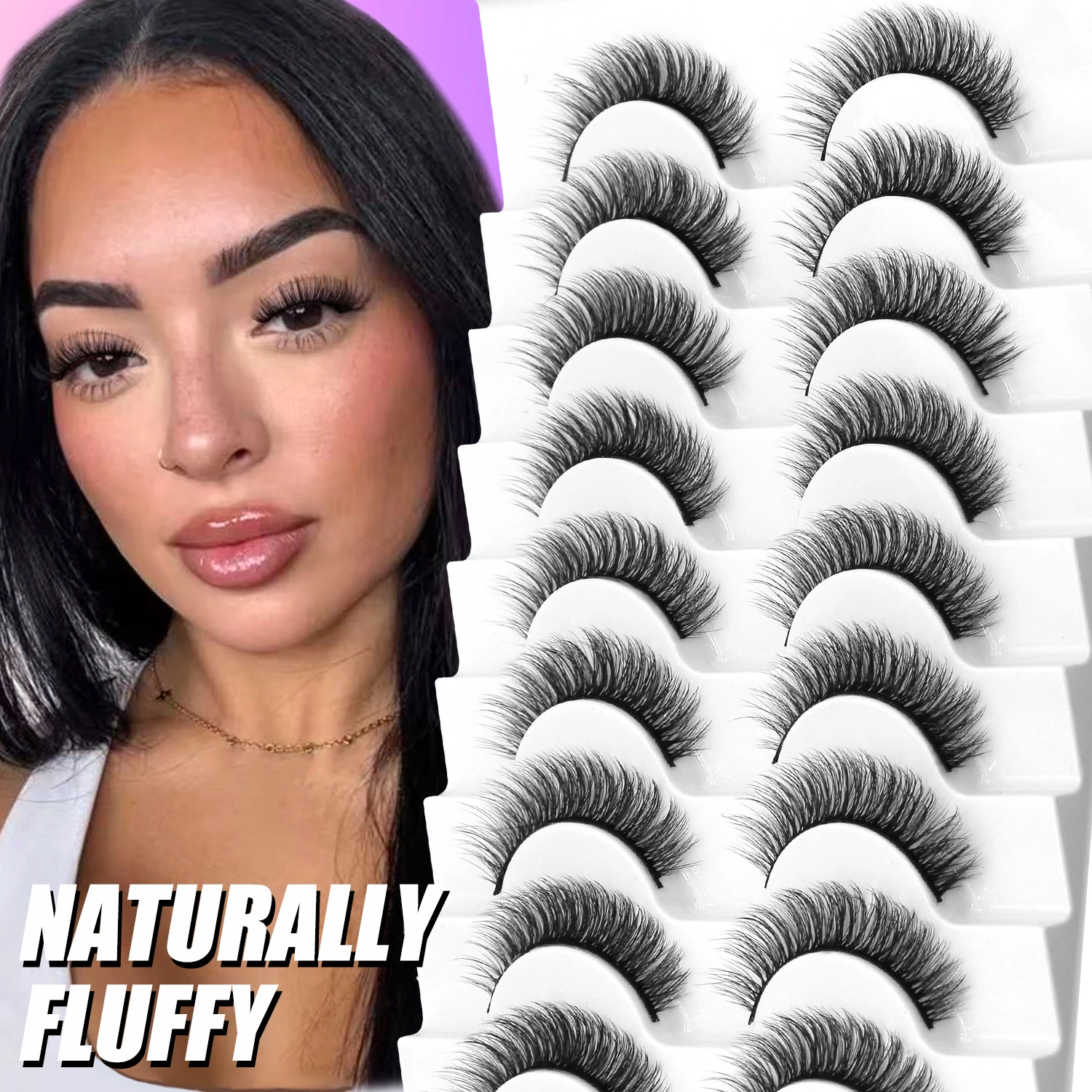 VELTRINAY Faux Mink Cat Eye False Lashes - 3D Wispy Fluffy Set 3