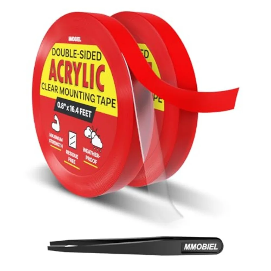 

Double-Sided Mounting Tape Acrylic [2 Pack] Indoor/Outdoor Adhesive - Heavy Duty Removable Clear Nano Tape - Picture Hanging Wa