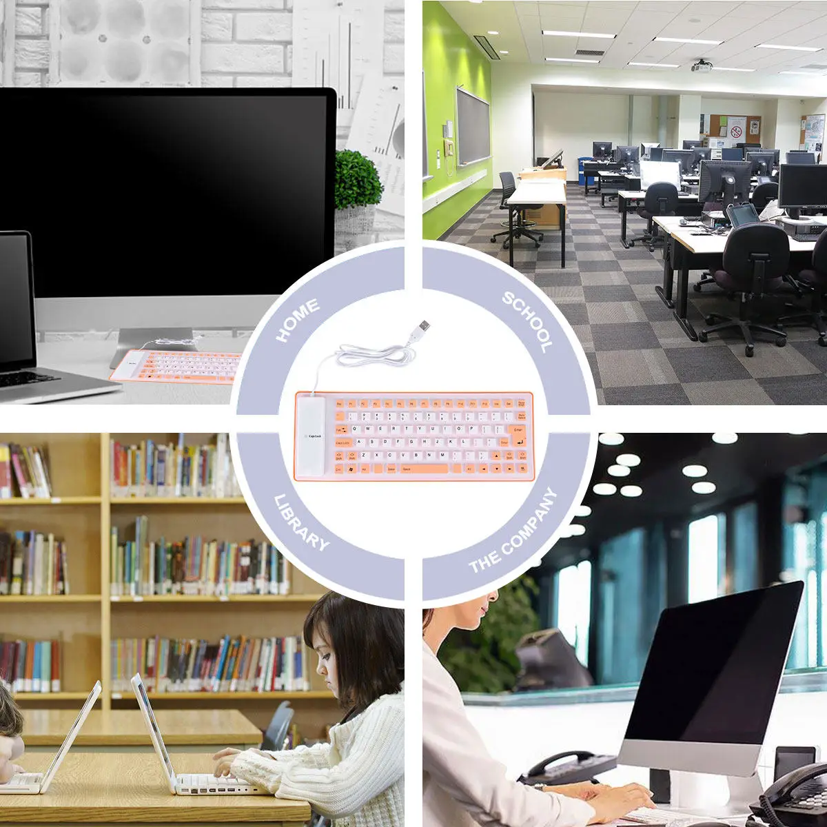 Silicone Keyboard Waterproof Foldable Usb External Keyboard For Computer Silent Roll Up Flexible 15M