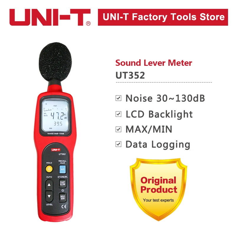 UNI-T UT352 مستوى الصوت متر ديسيبل متر 30 130dB أداة قياس الضوضاء تستر الصوت ديسيبل رصد ماكس دقيقة إنذار سجل