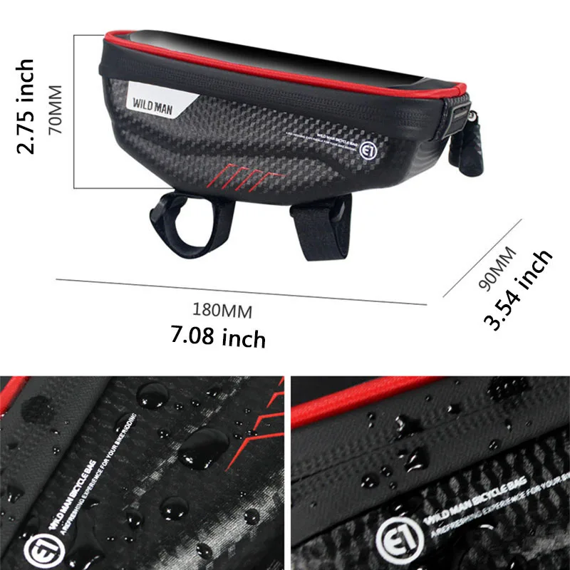 WILD MAN Bike Handlebar Bag Rainproof 5.8/6.0 Inch Phone Case Touch Screen Bicycle Bag Top Front Tube Bag Cycling Accessories